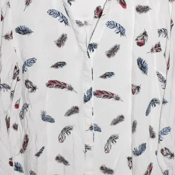 Candies Womens XL Feather Blouse Roll Tab Long Sleeve Hidden Button Down GUC - Picture 6 of 8